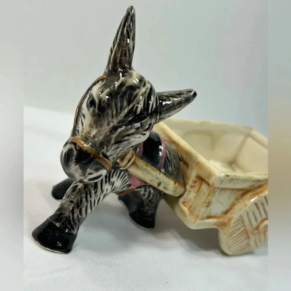 Vintage Ceramic Donkey Pulling Cart Planter Made  in Occupied Japan - Picture 6 of 14